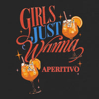 REVØRA Girls Just Wanna Aperitivo – Oversized Shirt in Black, Rückenprint aus der Nähe