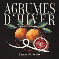 REVØRA Agrumes d'Hiver – Sweatshirt in Black, Rückenprint aus der Nähe