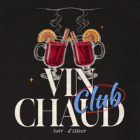 REVØRA Vin Chaud Club – Sweatshirt in Black, Rückenprint aus der Nähe