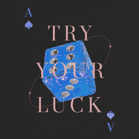 REVØRA Try Your Luck – Oversized Shirt in Black, Rückenprint aus der Nähe