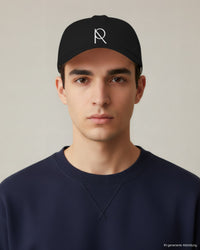 REVØRA RØ – Dad Cap in Black, getragen, KI-generierte Abbildung
