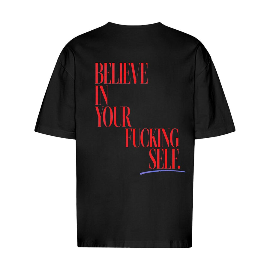REVØRA Believe In Yourself – Oversized Shirt in Black, Rückansicht