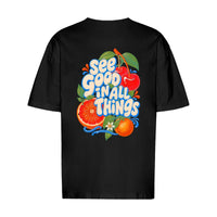 REVØRA See Good Fruit Mix – Oversized Shirt in Black, Rückansicht