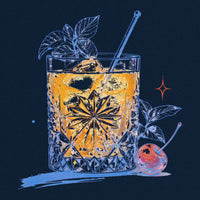 REVØRA Vintage Cocktail – Oversized Shirt in French Navy, Rückenprint aus der Nähe