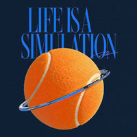 REVØRA Life Is A Simulation – Oversized Shirt in French Navy, Rückenprint aus der Nähe