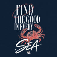 REVØRA Find The Good In Every Sea – Oversized Shirt in French Navy, Rückenprint aus der Nähe