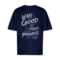 REVØRA What A Good Day – Oversized Shirt in French Navy, Rückansicht