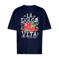 REVØRA La Dolce Vita Pomegranate – Oversized Shirt in French Navy, Rückansicht