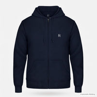 REVØRA Nice In January – Zip-Hoodie in French Navy, Brustzeichen RØ, gedruckt