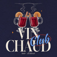 REVØRA Vin Chaud Club – Hoodie in French Navy, Rückenprint aus der Nähe