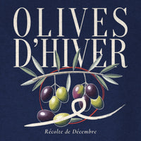 REVØRA Olives d'Hiver – Sweatshirt in French Navy, Rückenprint aus der Nähe