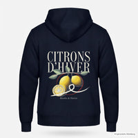 REVØRA Citrons d'Hiver – Zip-Hoodie in French Navy, Rückansicht
