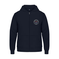 REVØRA Hiver au Sud – Zip-Hoodie in French Navy, Brust-Emblem, gedruckt