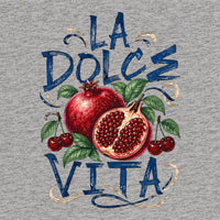 REVØRA La Dolce Vita Pomegranate – Oversized Shirt in Heather Grey, Rückenprint aus der Nähe