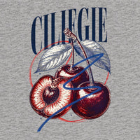 REVØRA Ciliegie – Oversized Shirt in Heather Grey, Rückenprint aus der Nähe