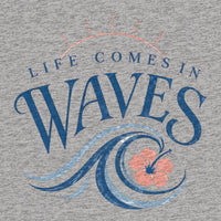 REVØRA Life Comes In Waves – Oversized Shirt in Heather Grey, Rückenprint aus der Nähe