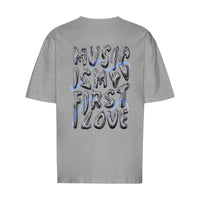 REVØRA Music Is My First Love – Oversized Shirt in Heather Grey, Rückansicht