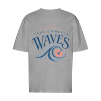 REVØRA Life Comes In Waves – Oversized Shirt in Heather Grey, Rückansicht