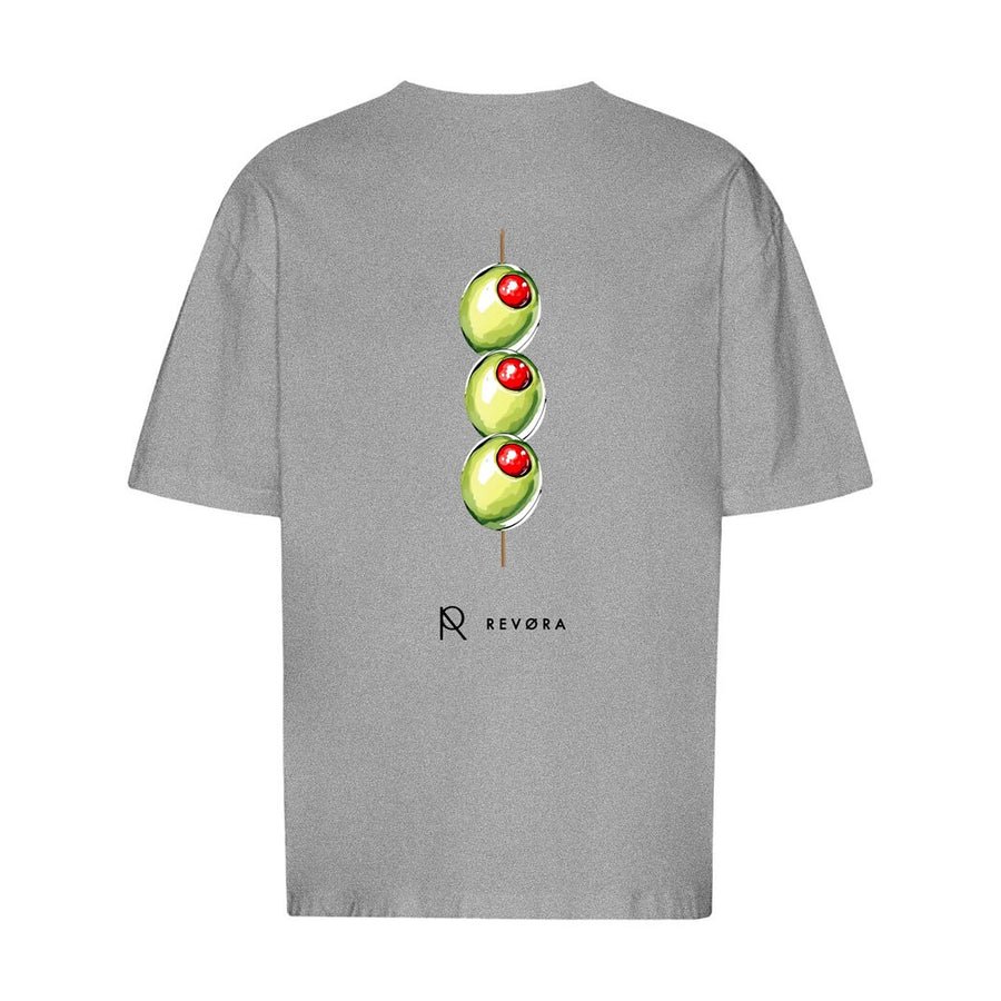 REVØRA Revøra Olive Club Oversized T-Shirt – Oversized Shirt in Heather Grey, Rückansicht