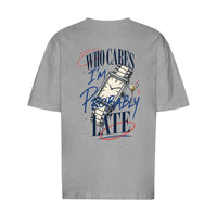 REVØRA Who Cares Probably Late Watch – Oversized Shirt in Heather Grey, Rückansicht