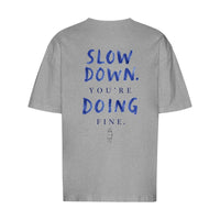 REVØRA Slow Down You're Doing Fine – Oversized Shirt in Heather Grey, Rückansicht