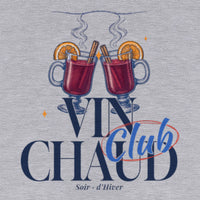 REVØRA Vin Chaud Club – Hoodie in Heather Grey, Rückenprint aus der Nähe