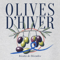 REVØRA Olives d'Hiver – Sweatshirt in Heather Grey, Rückenprint aus der Nähe