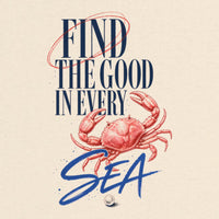 REVØRA Find The Good In Every Sea – Oversized Shirt in Natural Raw, Rückenprint aus der Nähe