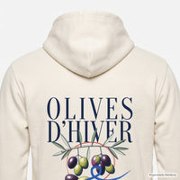 REVØRA Olives d'Hiver – Zip-Hoodie in Off White, Rückenprint aus der Nähe