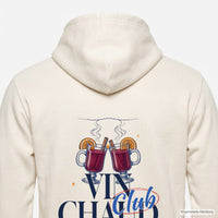 REVØRA Vin Chaud Club – Zip-Hoodie in Off White, Rückenprint aus der Nähe