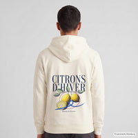 REVØRA Citrons d'Hiver – Zip-Hoodie in Off White, getragen, Rückansicht