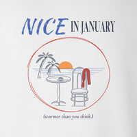 REVØRA Nice In January – Longsleeve in White, Rückenprint aus der Nähe, KI-generierte Abbildung