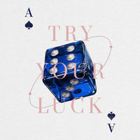 REVØRA Try Your Luck – Oversized Shirt in White, Rückenprint aus der Nähe