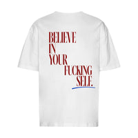 REVØRA Believe In Yourself – Oversized Shirt in White, Rückansicht