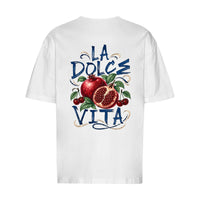 REVØRA La Dolce Vita Pomegranate – Oversized Shirt in White, Rückansicht