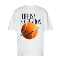 REVØRA Life Is A Simulation – Oversized Shirt in White, Rückansicht