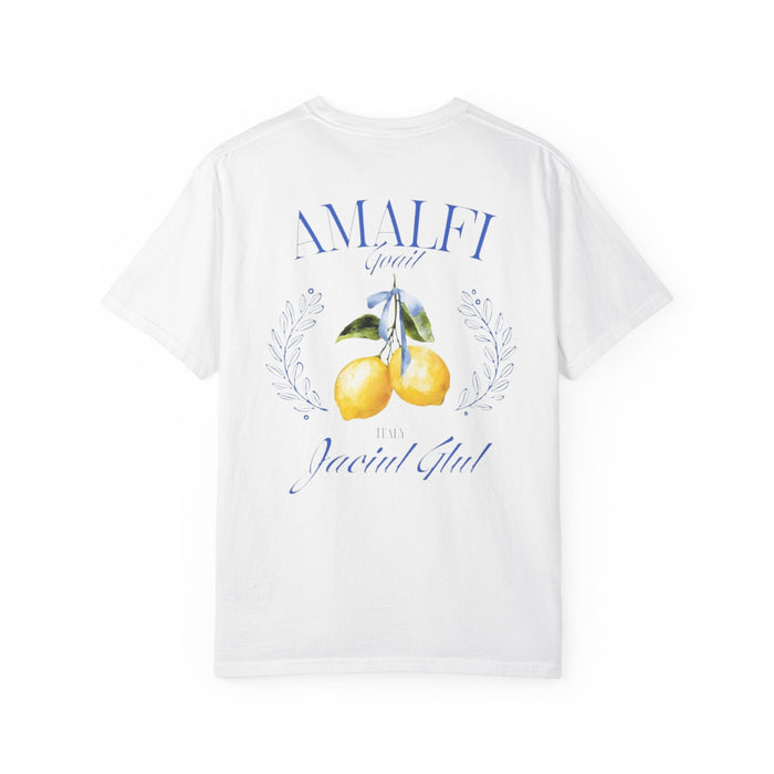 Weißes T-Shirt mit Amalfi-Zitronen-Rückenprint aus der Riviera Collection von REVØRA