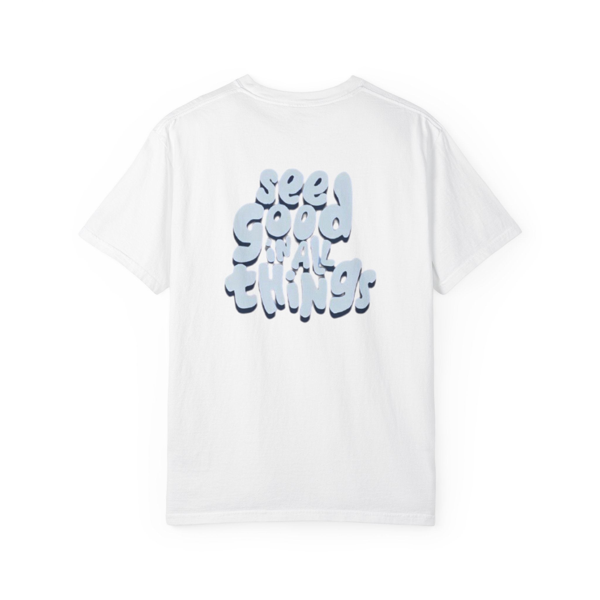 Rückansicht: Oversized T-Shirt mit großflächigem Print „See Good In All Things“ von REVØRA