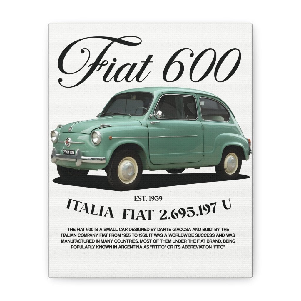 Fiat 600 Canvas Print Wandbild — Retro Italian Classic Druck Garage Deko Geschenk REVØRA