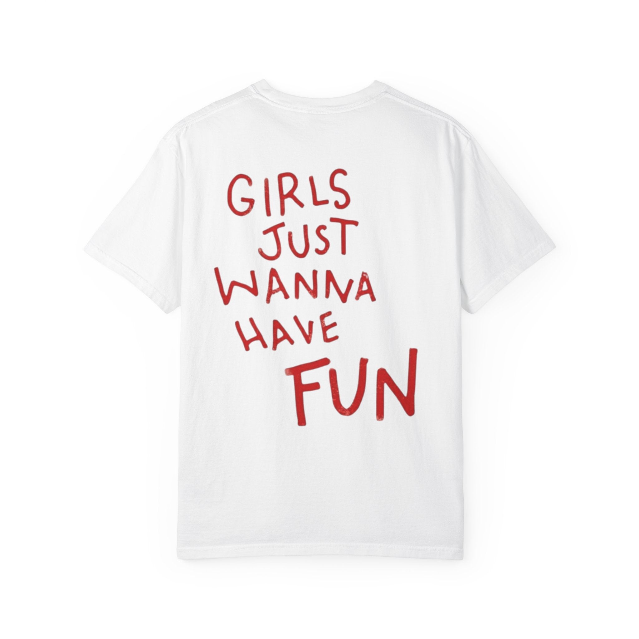 Rückansicht: Oversized T-Shirt mit großflächigem Print „Just Wanna Have Fun“ von REVØRA