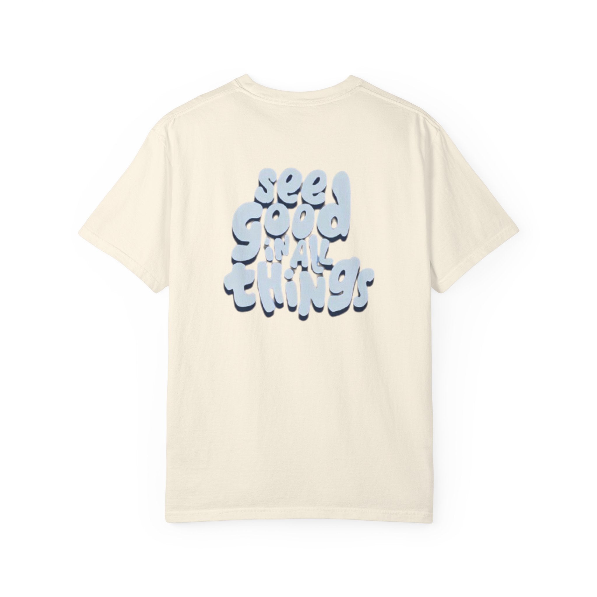 Rückansicht: Oversized T-Shirt mit großflächigem Print „See Good In All Things“ von REVØRA
