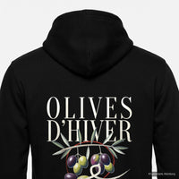 REVØRA Olives d'Hiver – Zip-Hoodie in Black, Rückenprint aus der Nähe