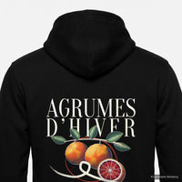 REVØRA Agrumes d'Hiver – Zip-Hoodie in Black, Rückenprint aus der Nähe