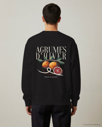 REVØRA Agrumes d'Hiver – Sweatshirt in Black, getragen, Rückenprint, KI-generierte Abbildung