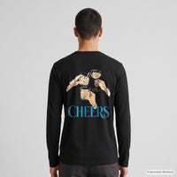 REVØRA Cheers – Longsleeve in Black, getragen, Rückansicht, KI-generierte Abbildung