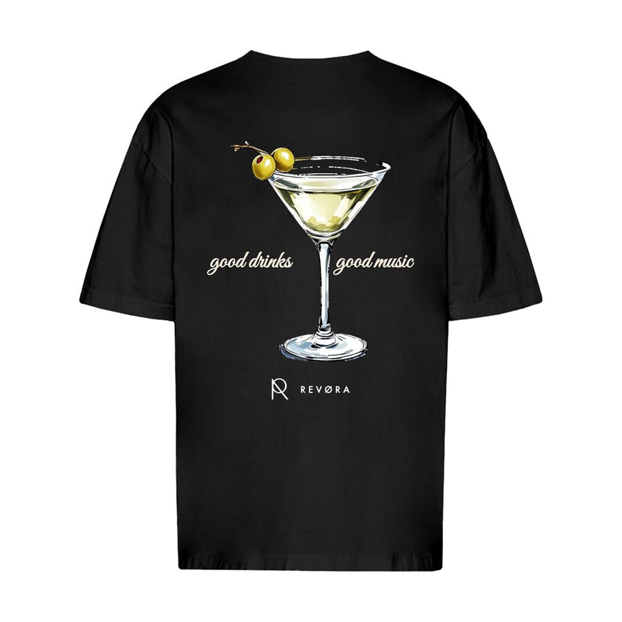 REVØRA Good Drinks, Good Music Oversized T-Shirt – Oversized Shirt in Black, Rückansicht