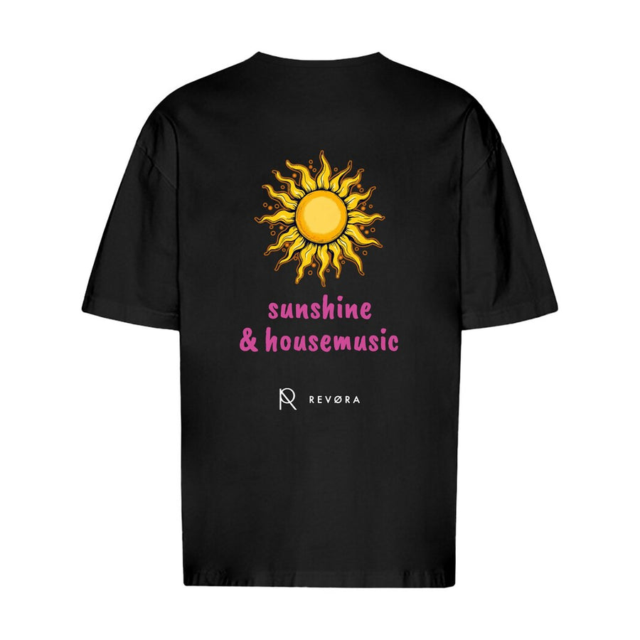REVØRA Sunshine & Housemusic Oversized T-Shirt – Oversized Shirt in Black, Rückansicht