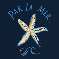 REVØRA Par La Mer – Oversized Shirt in French Navy, Rückenprint aus der Nähe