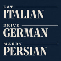 REVØRA Eat Italian Drive German Marry Persian Oversized T-Shirt – Oversized Shirt in French Navy, Rückenprint aus der Nähe