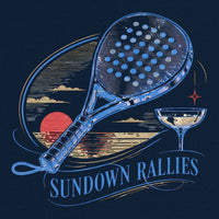 REVØRA Sundown Rallies – Oversized Shirt in French Navy, Rückenprint aus der Nähe